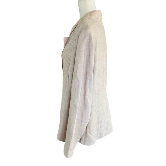 Kenar Woman 20W Linen Blazer Beige Embroidered Jacket Relaxed Oversized Comfort - Picture 4 of 13